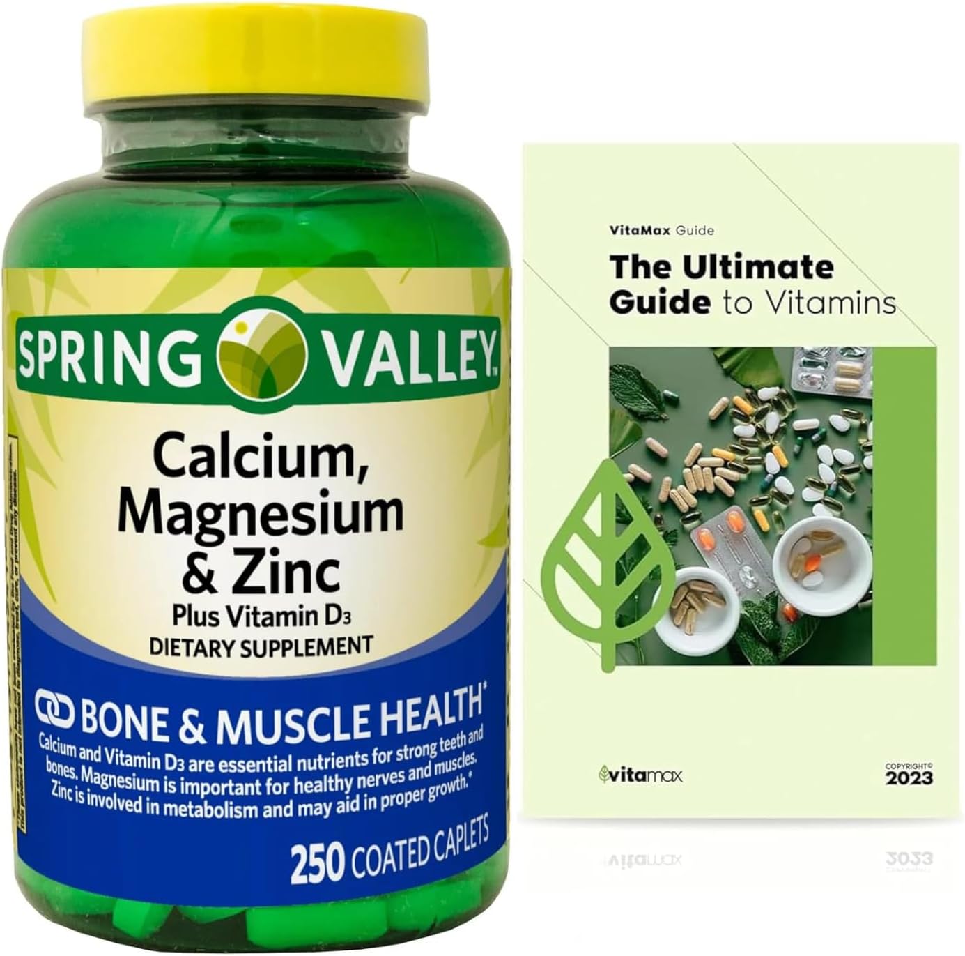 Spring Valley Calcium, Magnesium, Zinc & Vitamin D3 Caplets with Exclusive Vitamin Guide - 250 Count Dietary Supplement