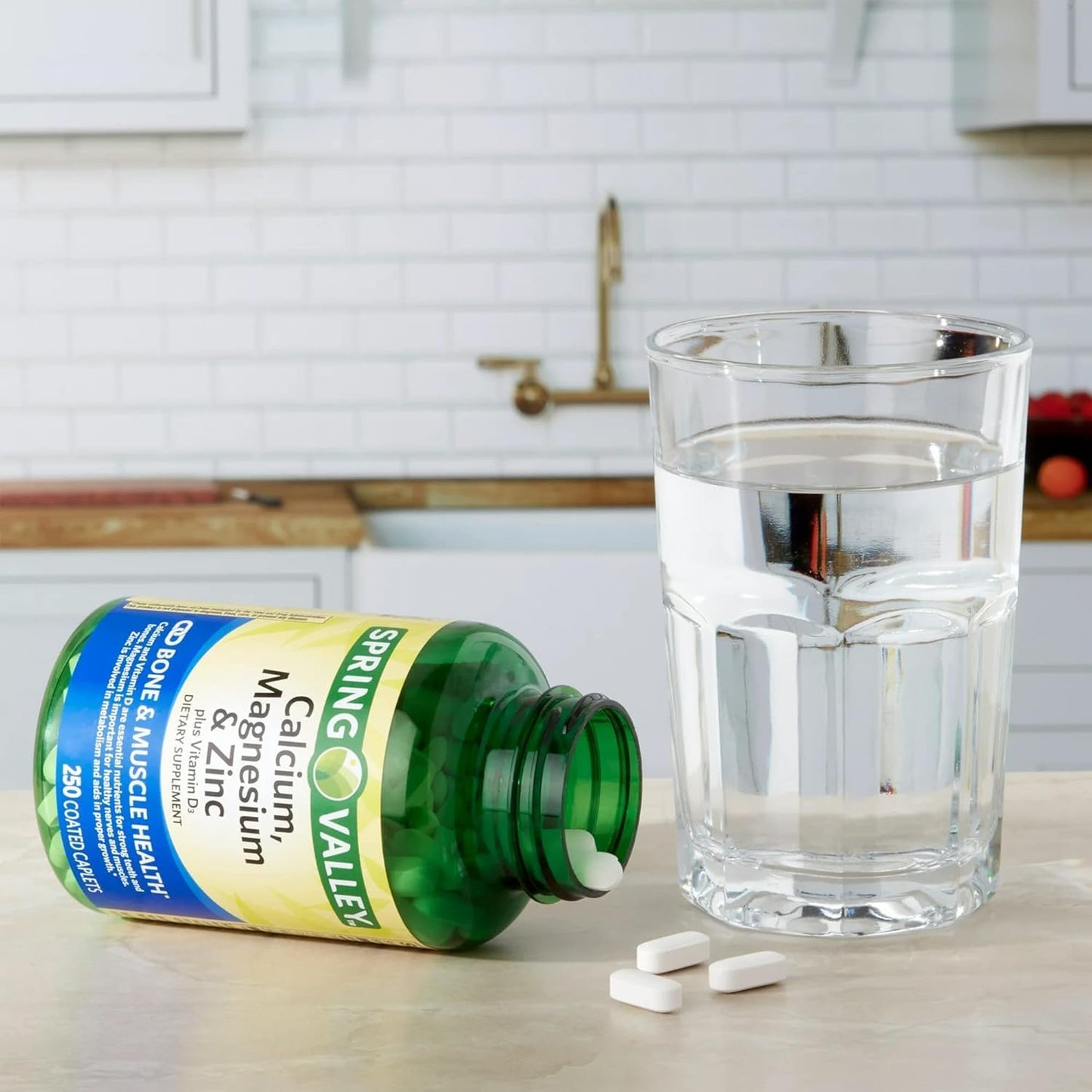 Spring Valley Calcium, Magnesium, Zinc & Vitamin D3 Caplets with Exclusive Vitamin Guide - 250 Count Dietary Supplement