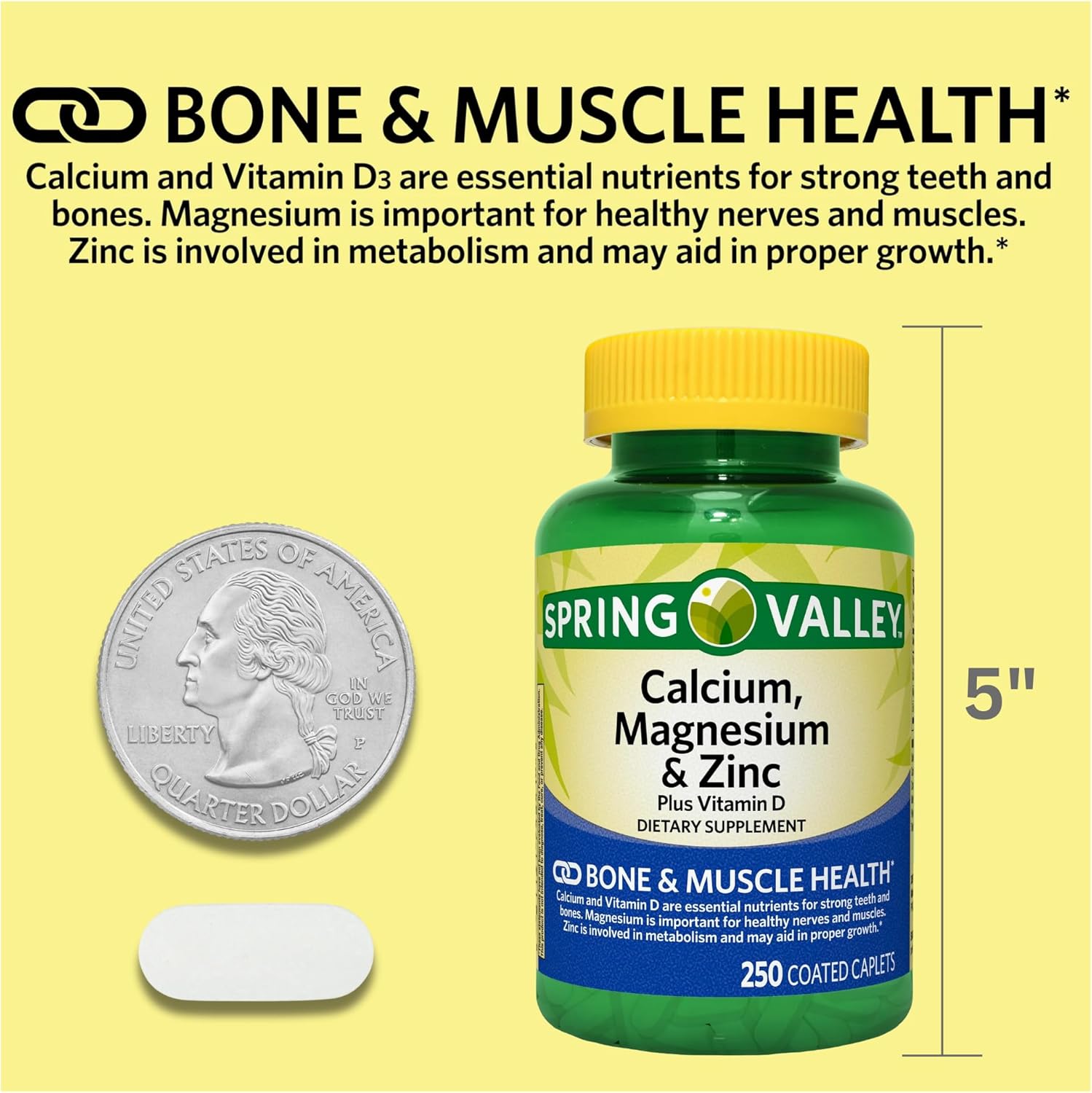 Spring Valley Calcium, Magnesium, Zinc & Vitamin D3 Caplets - 250 Count Pack