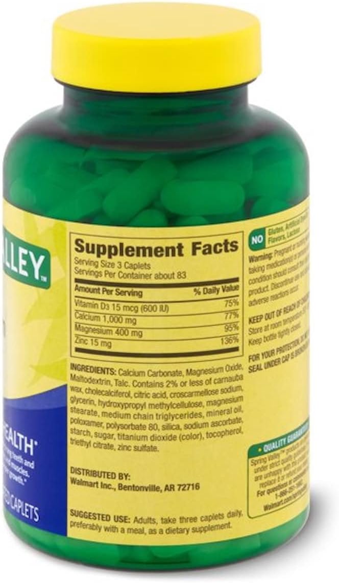 Spring Valley Calcium Magnesium Zinc with Vitamin D3 - 250 Coated Caplets