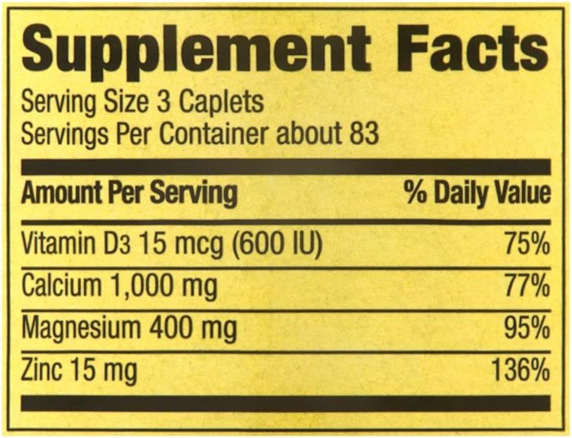 Spring Valley Calcium Magnesium Zinc with Vitamin D3 - 250 Coated Caplets