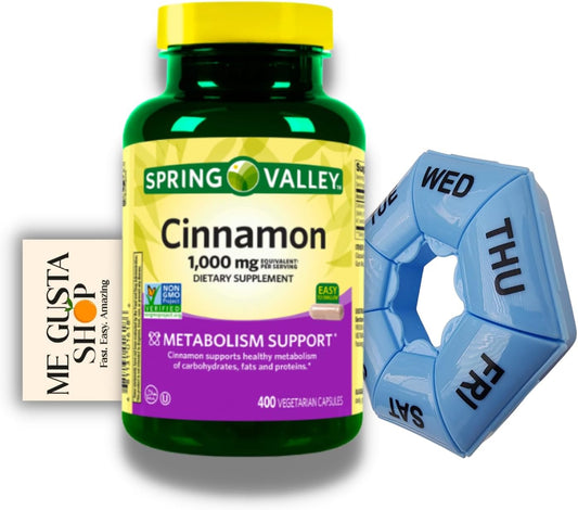 Spring Valley Cinnamon 1000 mg Dietary Supplement - 400 Count Capsules Bundle with Pill Organizer by ME GUSTA SHOP