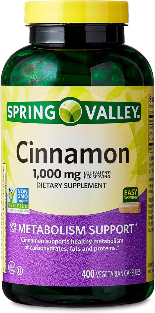 Spring Valley Cinnamon Capsules, 1000 mg, 400 Count - Dietary Supplement for Cinnamon Benefits