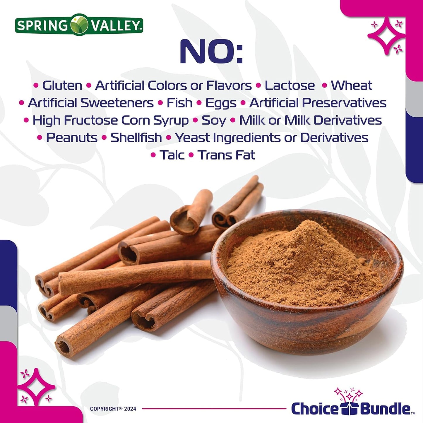 Spring Valley Cinnamon Plus Chromium Capsules 1000mg 180 Count Bundle with Vitamin Vitality Guide and Pill Container - 3 Items