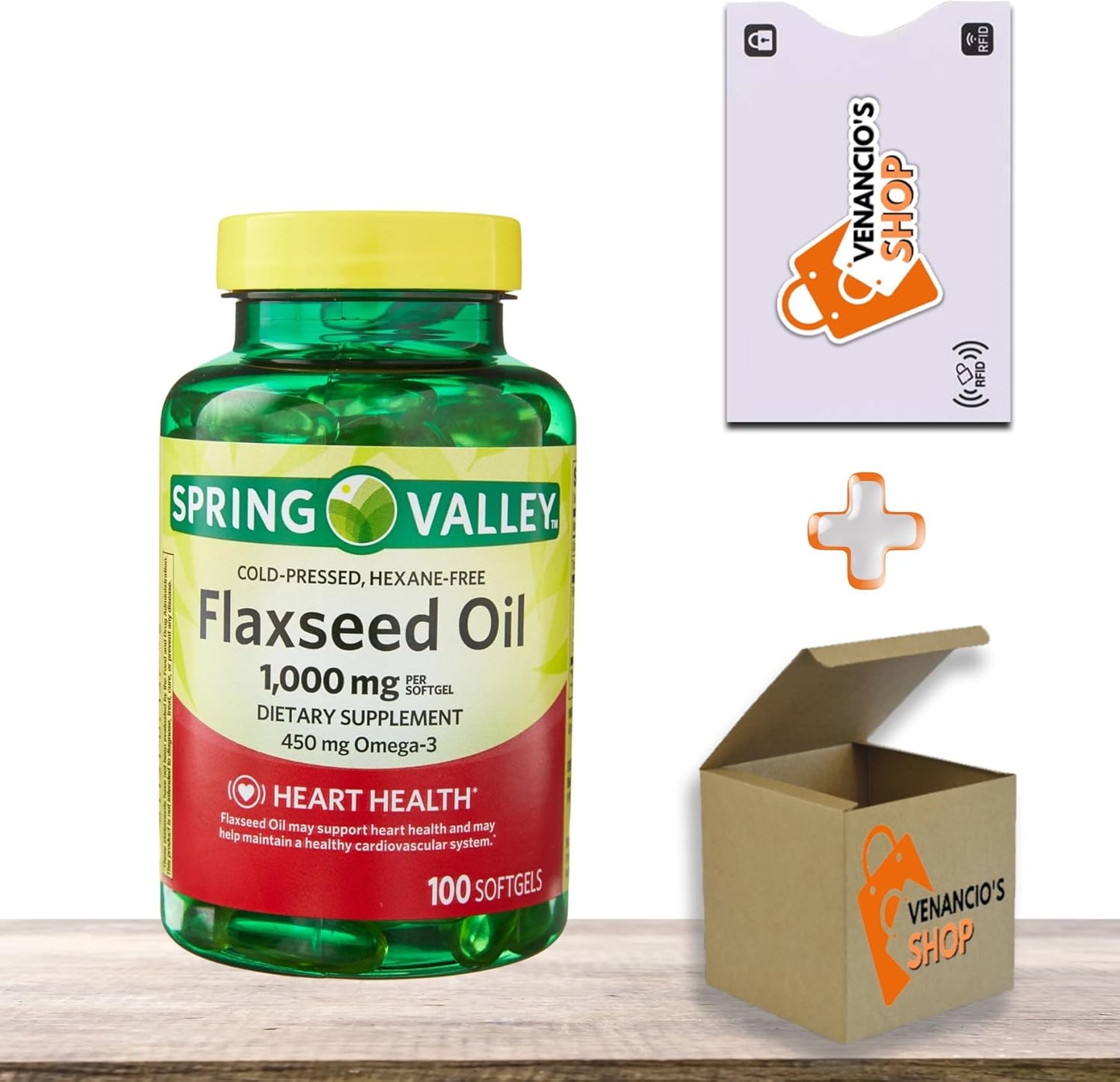 Spring Valley Flaxseed Oil Softgels - Vegan Omega 3, 6, 9 Supplement - 1000mg Flax Seed Oil Pills - 100 Count Pack - Venancio's Shop