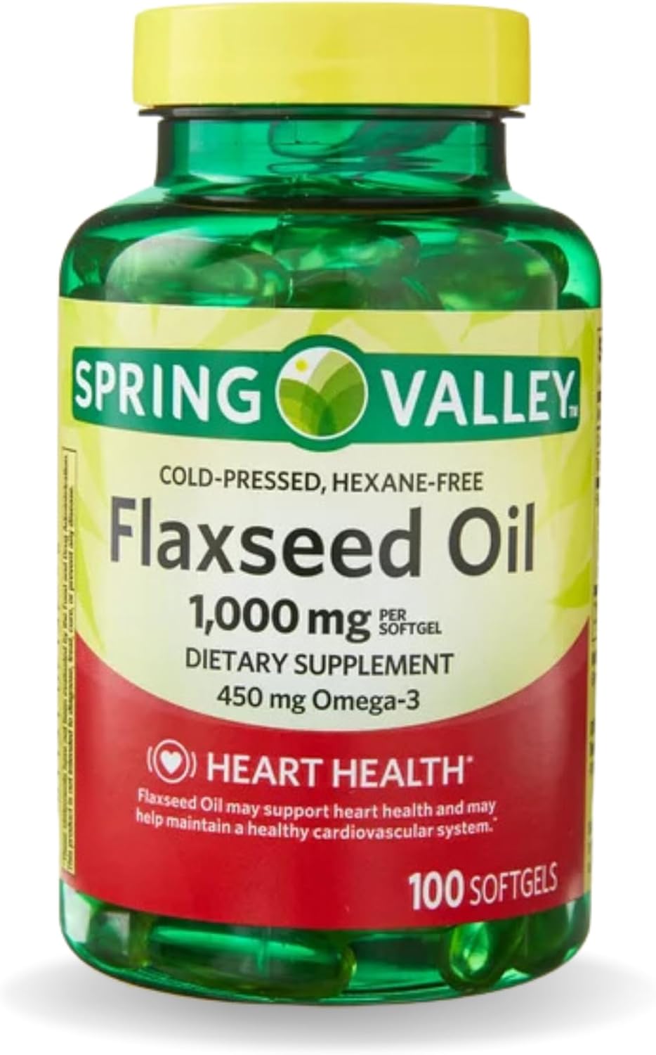 Spring Valley Flaxseed Oil Softgels - Vegan Omega 3, 6, 9 Supplement - 1000mg Flax Seed Oil Pills - 100 Count Pack - Venancio's Shop