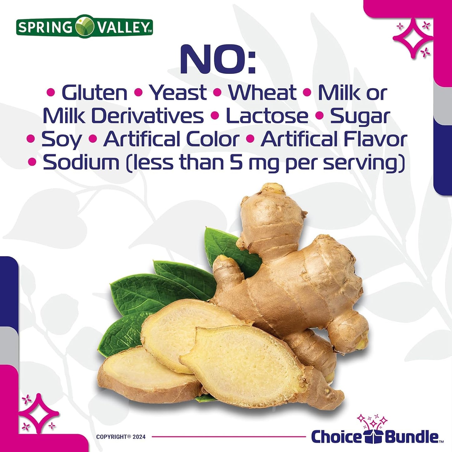 Spring Valley Ginger Root Digestive Health Supplement 550mg Capsules - 100 Ct Bundle with "Vitamin Vitality" Guide and Pill Container - 3 Items