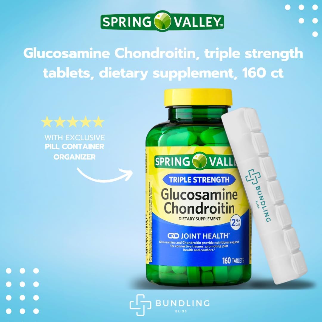 Spring Valley Glucosamine Chondroitin Triple Strength Bundle with 7 Day Pill Organizer - 160 Count Dietary Supplement Pack