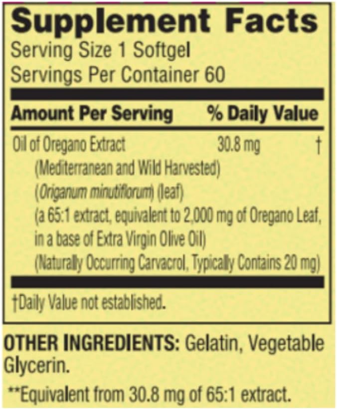 Spring Valley Mediterranean Oil of Oregano Softgels 2000 mg - 60 Count Immune Health Supplement with Pill Organizer