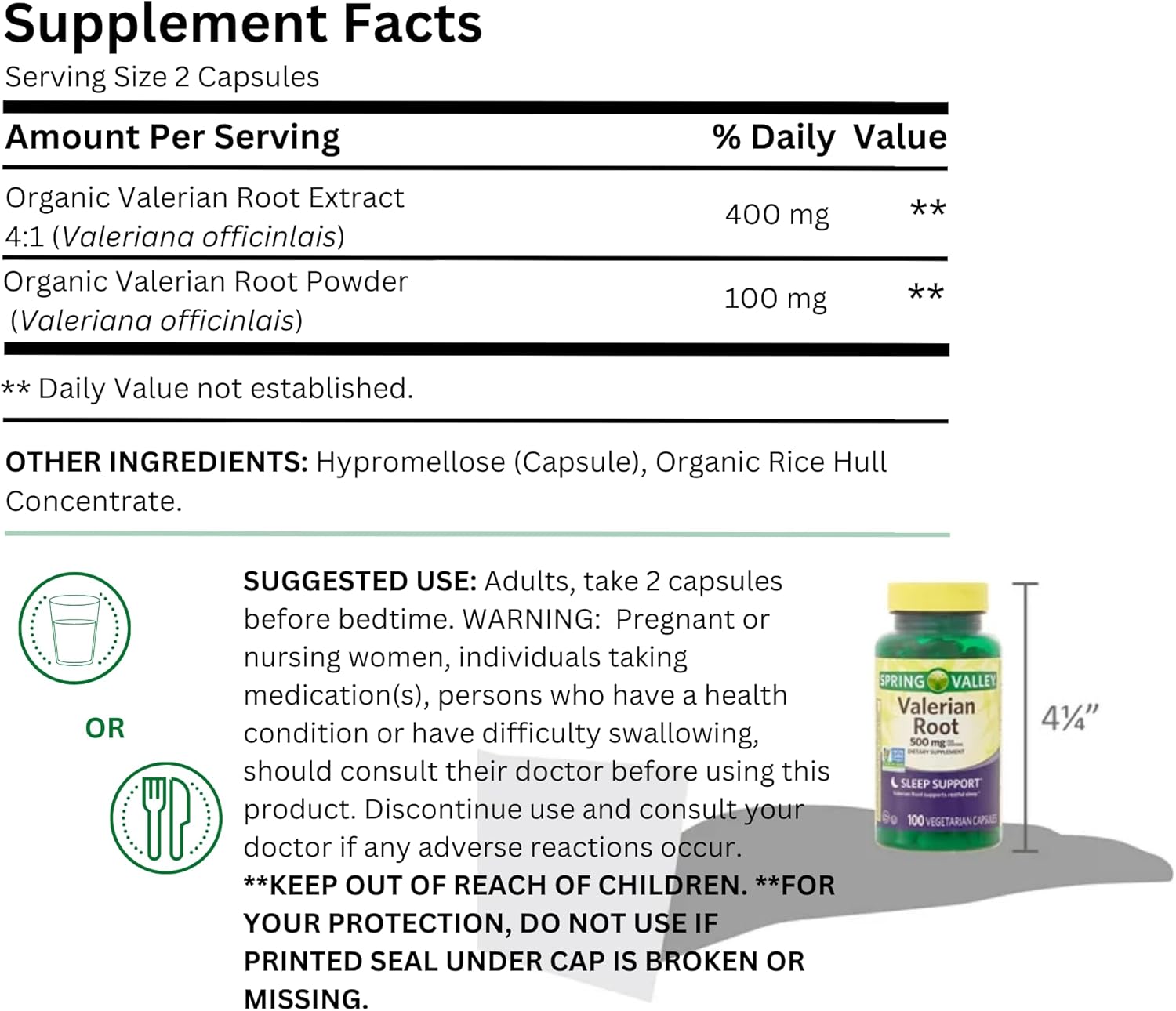 Spring Valley Valerian Root 500mg Vegan Capsules - Natural Sleep Support Dietary Supplement, 300 Count