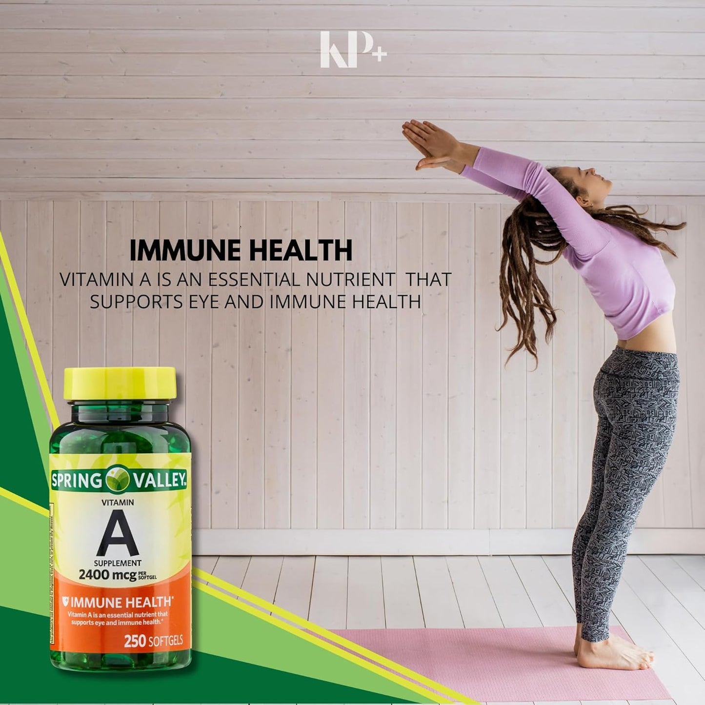 Spring Valley Vitamin A Softgels, 2400 mcg, 250 Count, Dietary Supplement with KP+Sticker