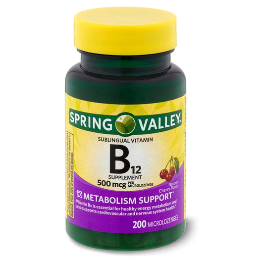Spring Valley Vitamin B-12 Sublingual Dots, 500 mcg - 200 Cherry Microlozenges for Quick Absorption