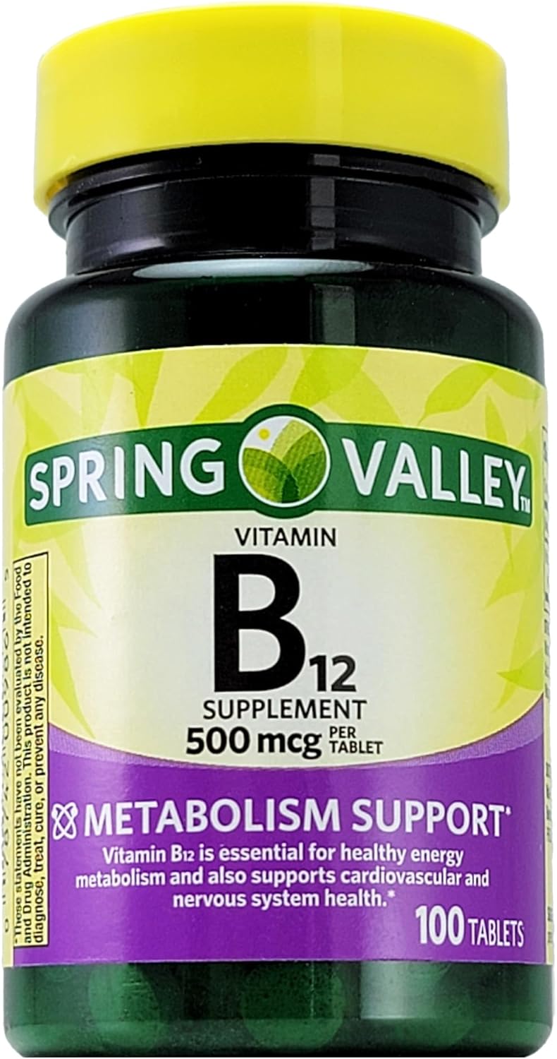 Spring Valley Vitamin B12 Supplement 500 mcg - 100 Tablets for Healthy Energy Support