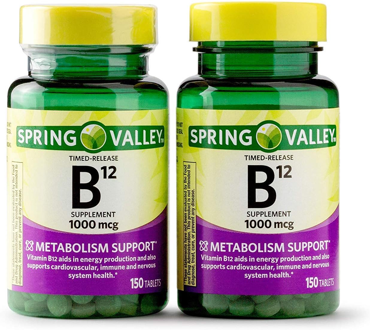 Spring Valley Vitamin B12 Timed Release Tablets - 1000 mcg - 300 Count - Pack of 2 - Energy & Metabolism Support