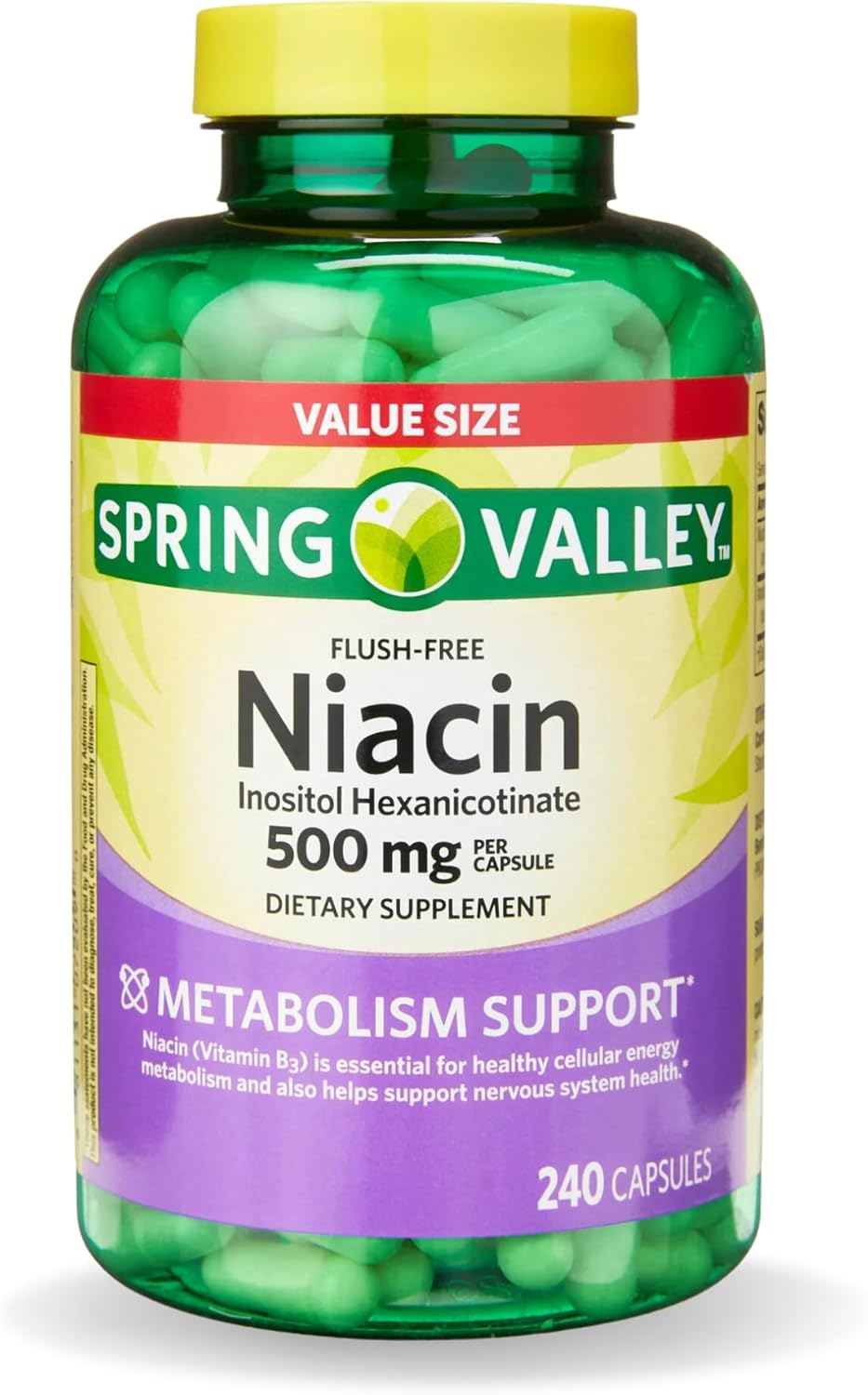 Spring Valley Vitamin B3 Niacin 500mg Flush Free Capsules 240 Count Dietary Supplement by Venancio's Shop