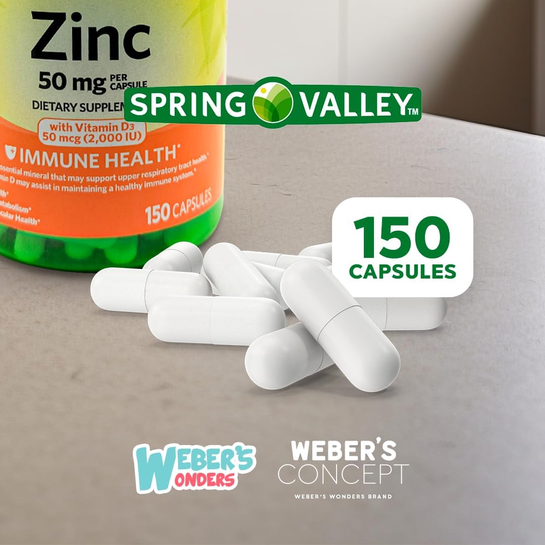Spring Valley Zinc 50mg with Vitamin D3 Immune Support Bundle + "Zinc: Wellness Guide" Book - 150 Capsules by Weber's Nutritional Concept