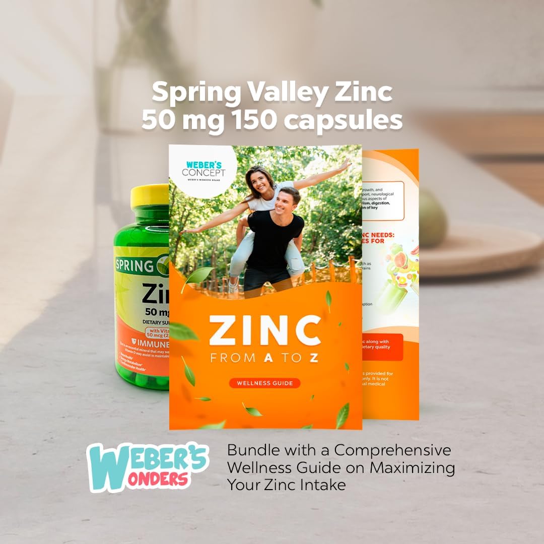 Spring Valley Zinc 50mg with Vitamin D3 Immune Support Bundle + "Zinc: Wellness Guide" Book - 150 Capsules by Weber's Nutritional Concept
