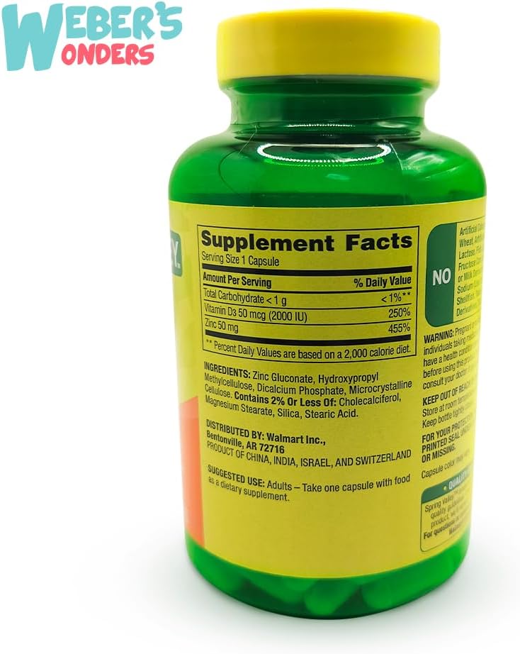 Spring Valley Zinc 50mg with Vitamin D3 Immune Support Bundle + "Zinc: Wellness Guide" Book - 150 Capsules by Weber's Nutritional Concept