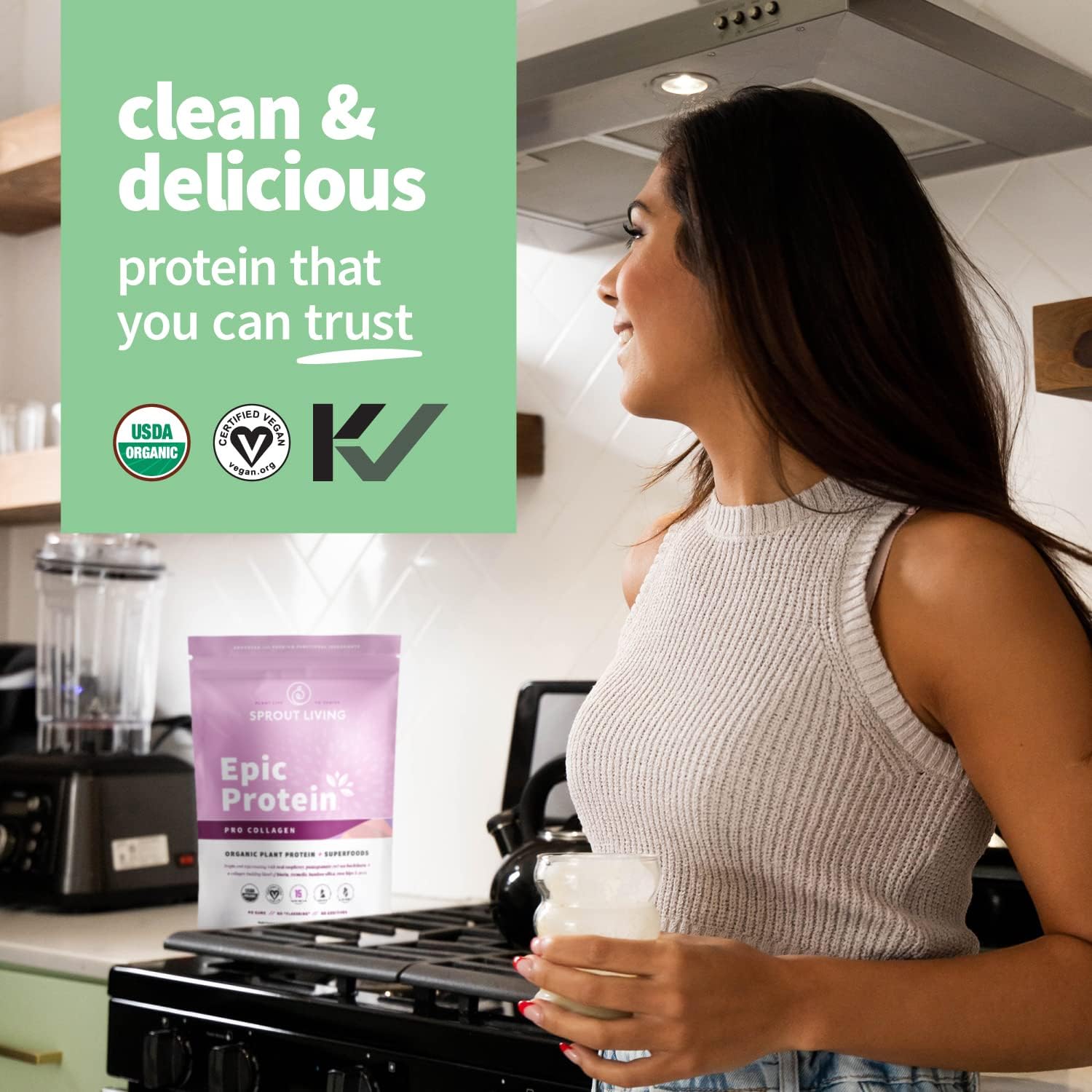 Sprout Living Epic Protein Pro Collagen with Mindful Matcha and Real Sport, Complete Coffee - 12 Servings