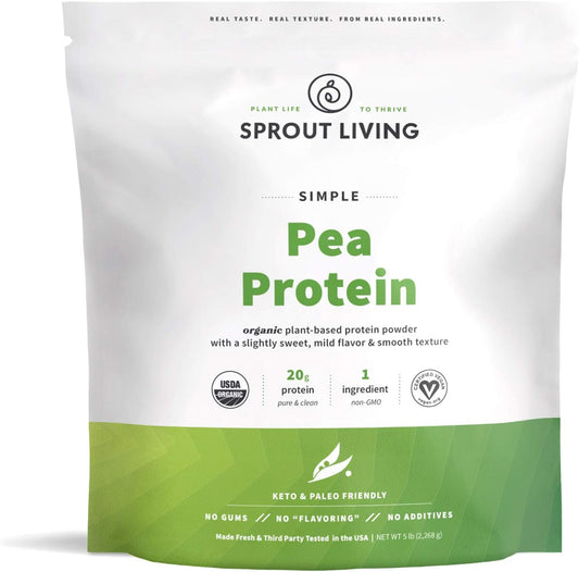 Sprout Living Organic Pea Protein Powder - 20g Plant Based Protein, No Artificial Sweeteners, Vegan Keto Drink Mix - 5lb