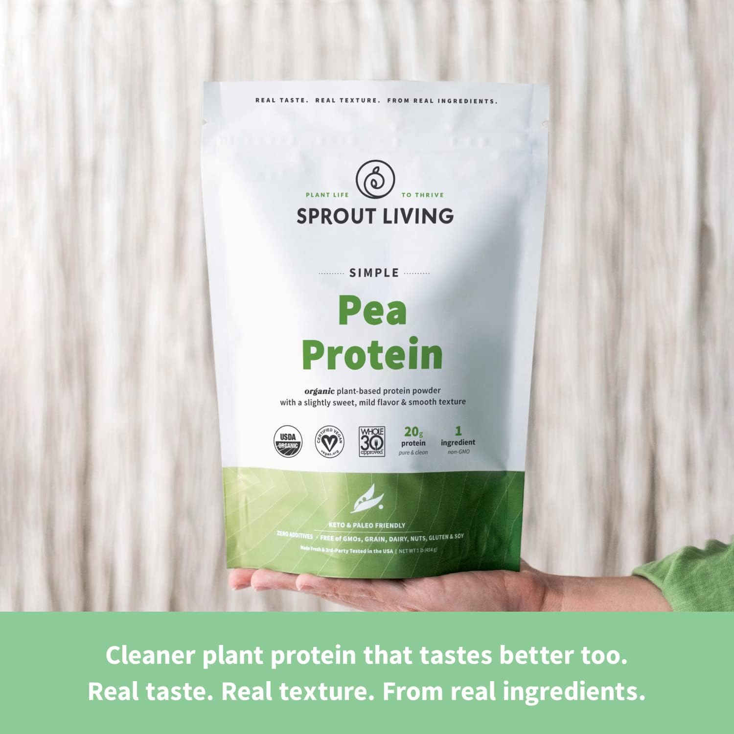 Sprout Living Organic Pea Protein Powder - 20g Plant Based Protein, No Artificial Sweeteners, Vegan Keto Drink Mix - 5lb