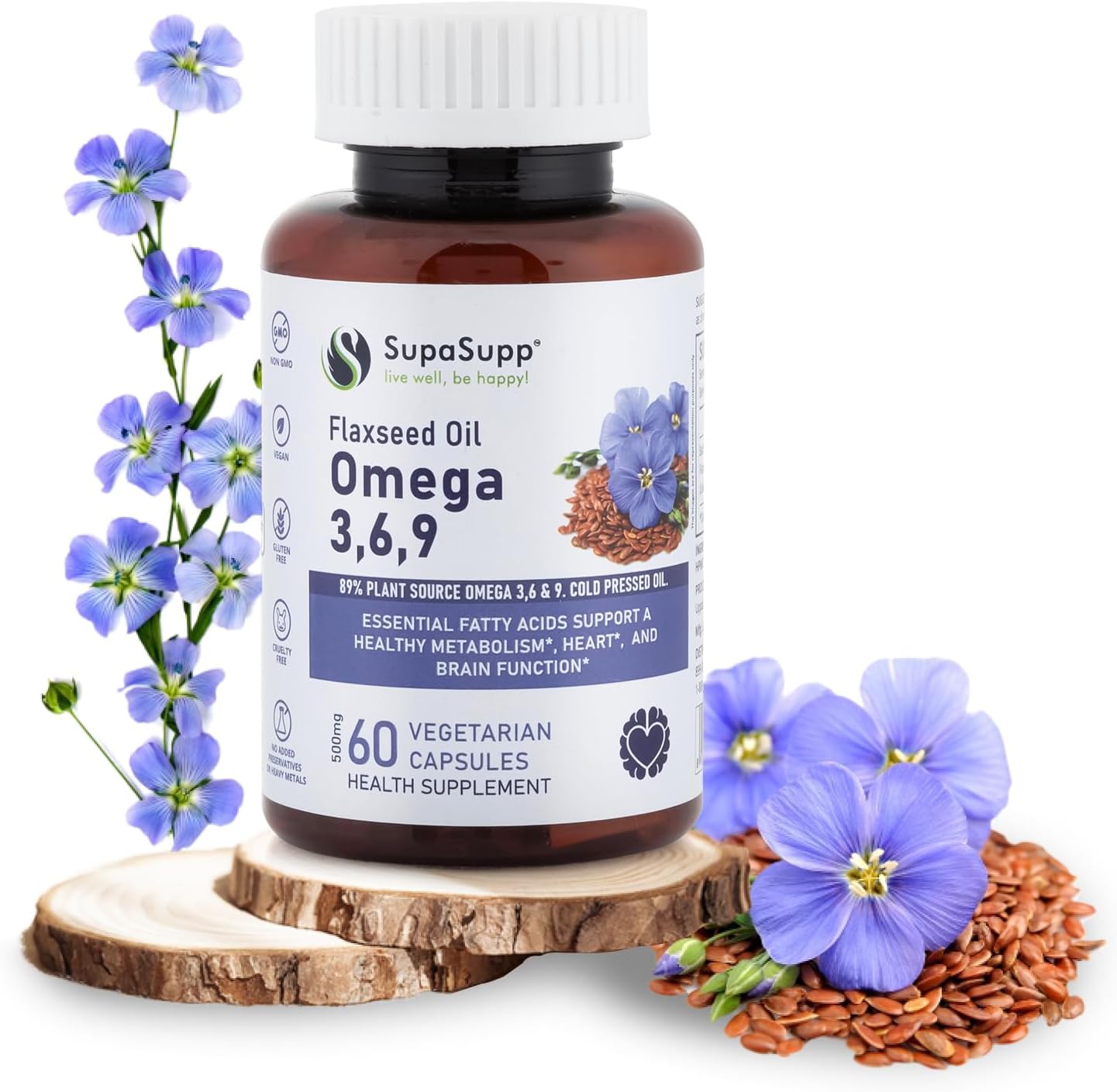 SRI SRI TATTVA Flaxseed Oil Capsules with Omega 3 6 9 for Brain, Heart, Joints, Skin - Immunity & Digestion Support