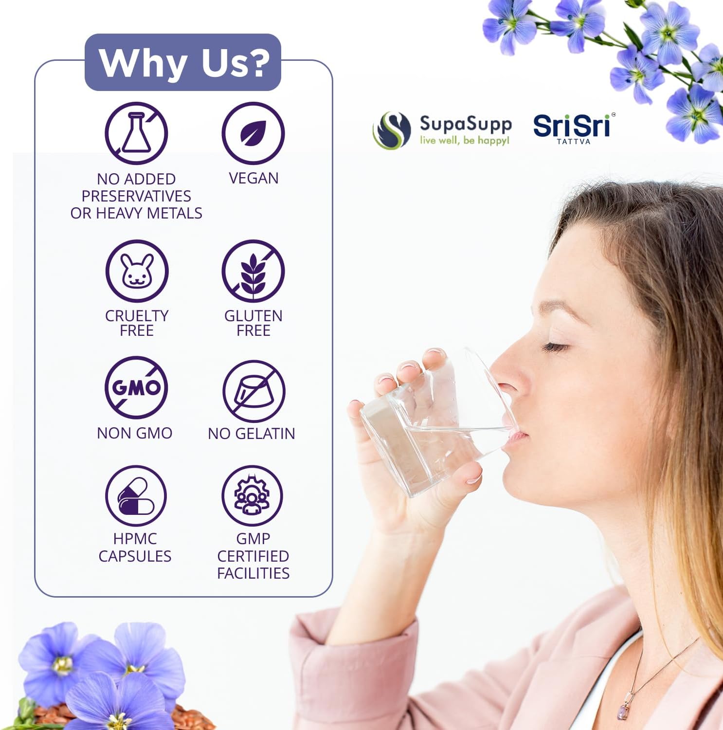 SRI SRI TATTVA Flaxseed Oil Capsules with Omega 3 6 9 for Brain, Heart, Joints, Skin - Immunity & Digestion Support