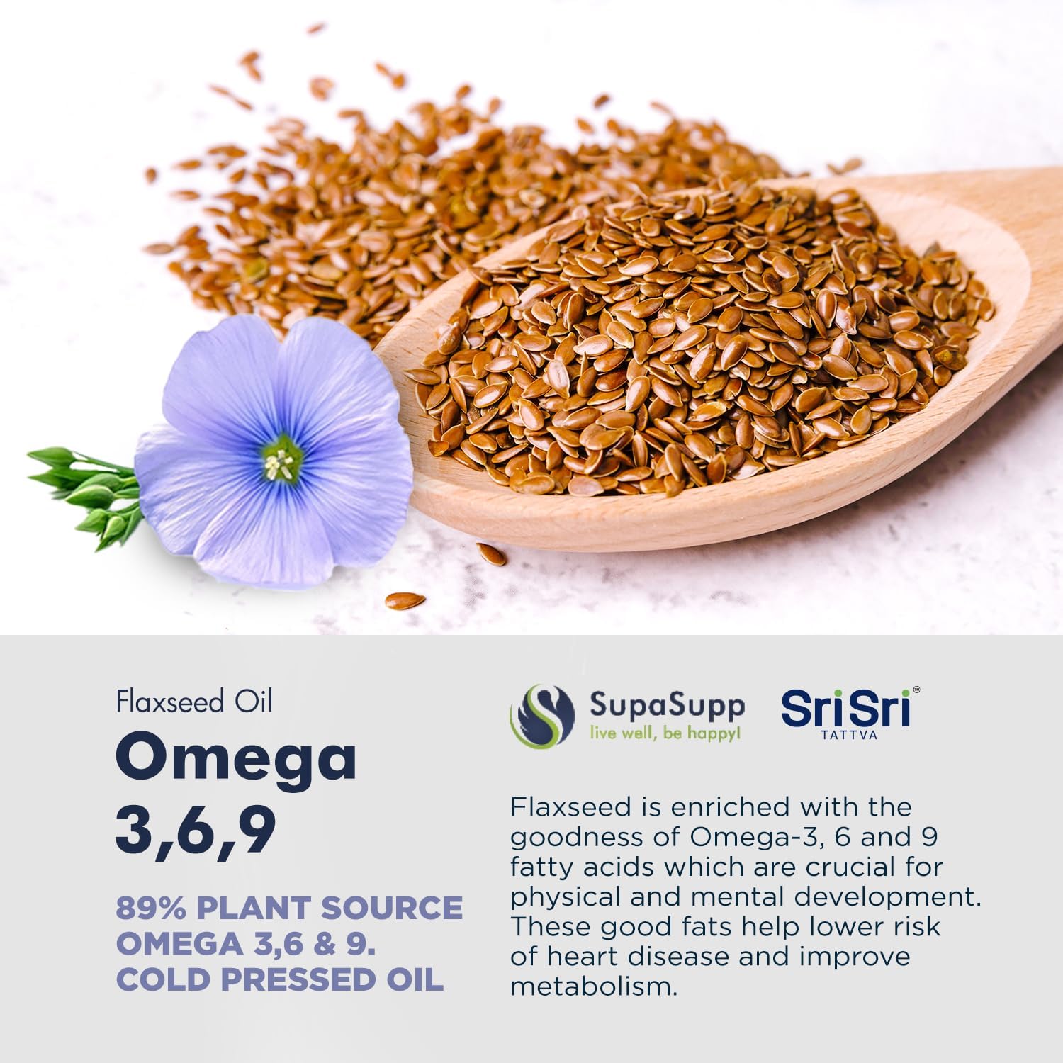 SRI SRI TATTVA Flaxseed Oil Capsules with Omega 3 6 9 for Brain, Heart, Joints, Skin - Immunity & Digestion Support