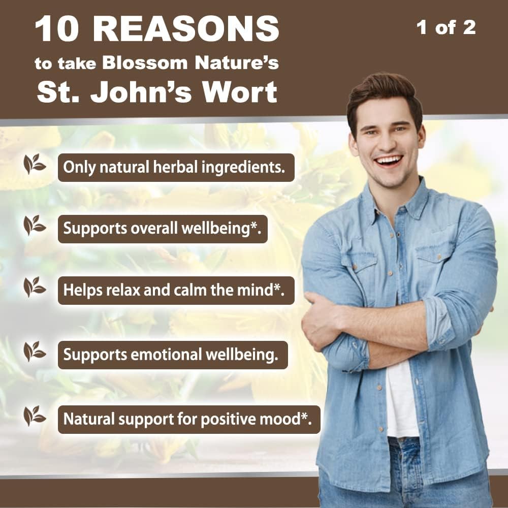 St Johns Wort Mood Support Supplement - Calm Supplements with 900mg - 120 Vegan Capsules for 2 Month Supply - Non-GMO Hypericum Perforatum with 0.3% Hypericin