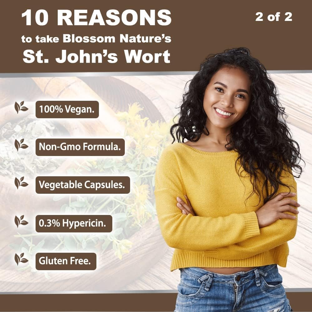 St Johns Wort Mood Support Supplement - Calm Supplements with 900mg - 120 Vegan Capsules for 2 Month Supply - Non-GMO Hypericum Perforatum with 0.3% Hypericin