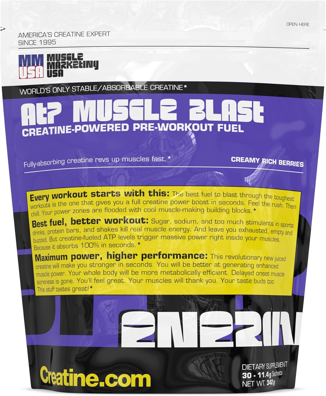 Stable Creatine Energy Drink for Intense Bodybuilding and Endurance Sports - Instant Absorption, Faster Recovery - 30 Sachets, 11.4g Each