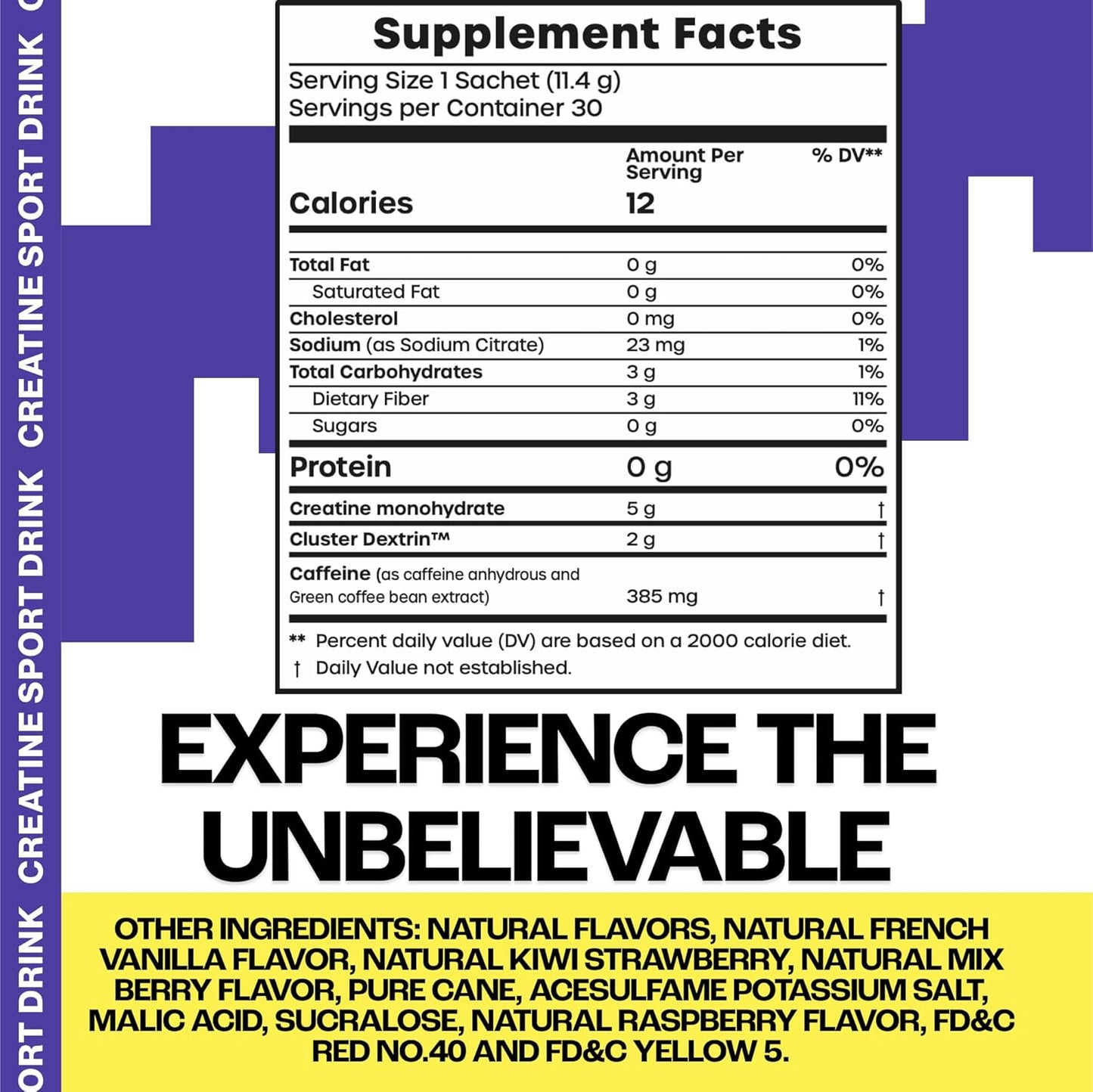 Stable Creatine Energy Drink for Intense Bodybuilding and Endurance Sports - Instant Absorption, Faster Recovery - 30 Sachets, 11.4g Each