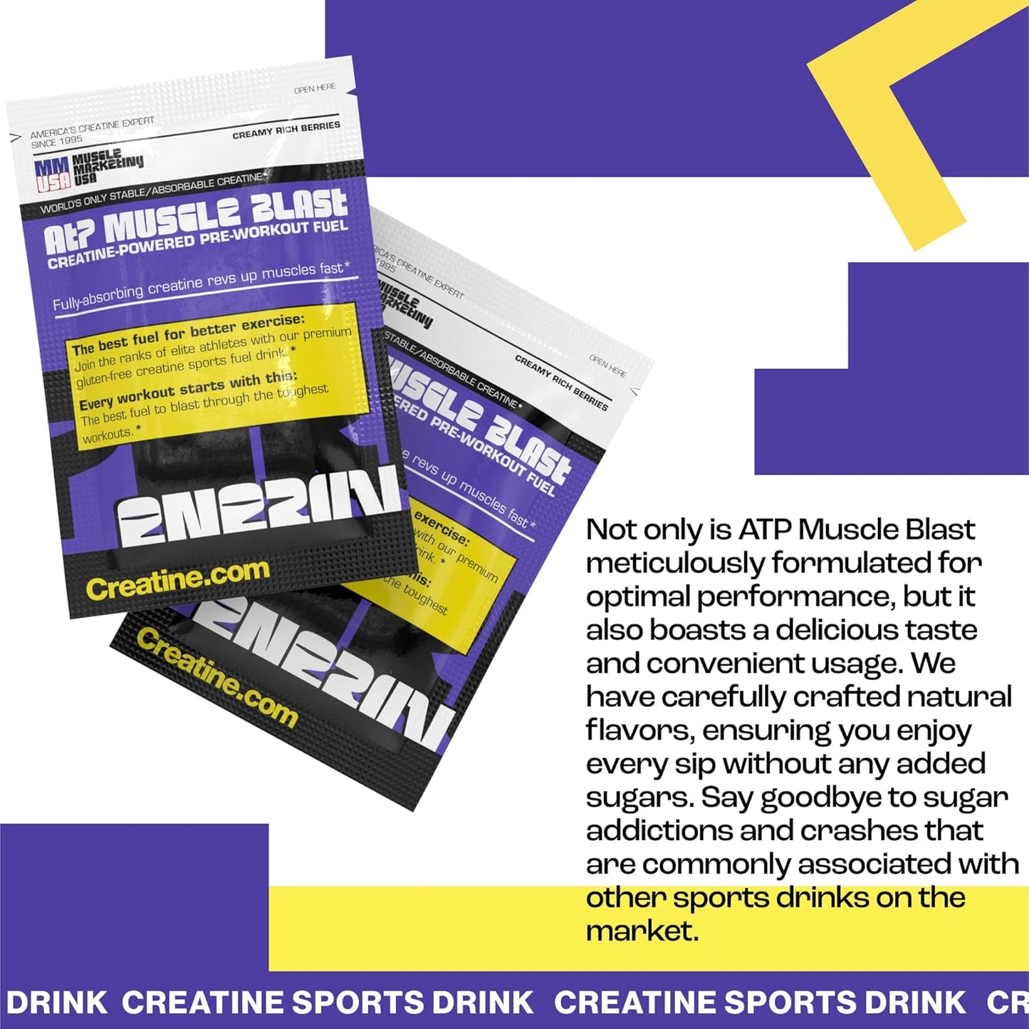 Stable Creatine Energy Drink for Intense Bodybuilding and Endurance Sports - Instant Absorption, Faster Recovery - 30 Sachets, 11.4g Each