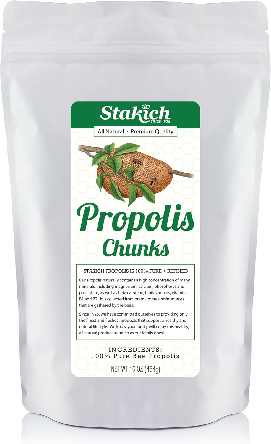 Stakich Bee Propolis Chunks - 100% Pure and Natural - 1 lb (16 oz) Jar