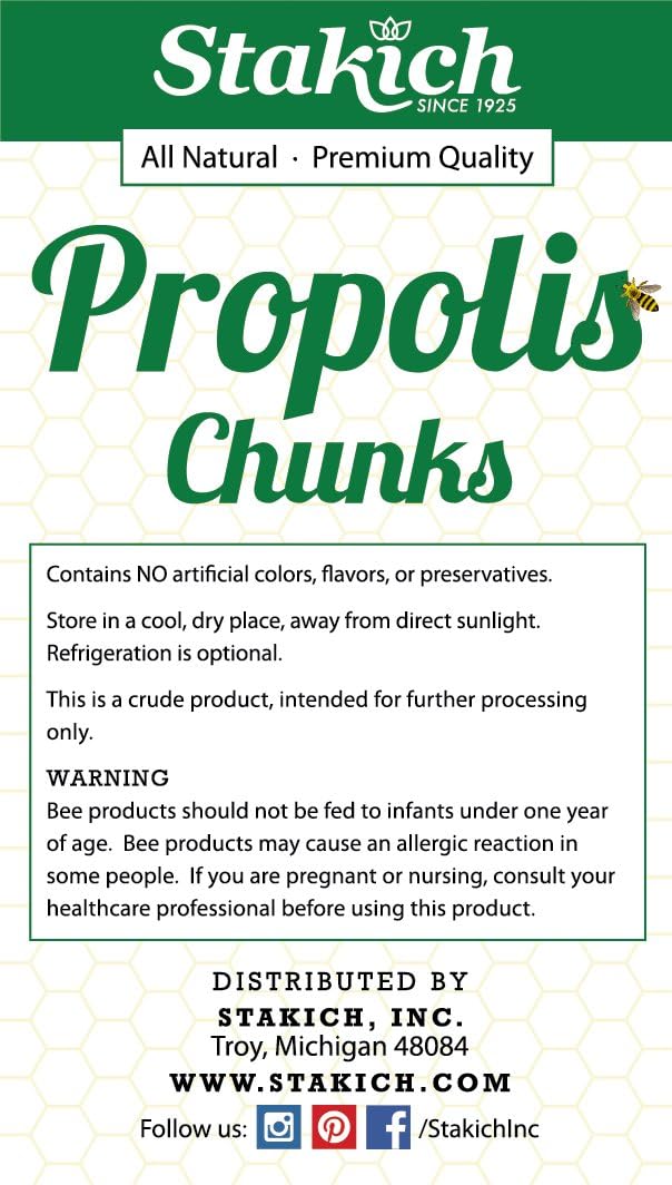 Stakich Bee Propolis Chunks - 100% Pure and Natural - 1 lb (16 oz) Jar