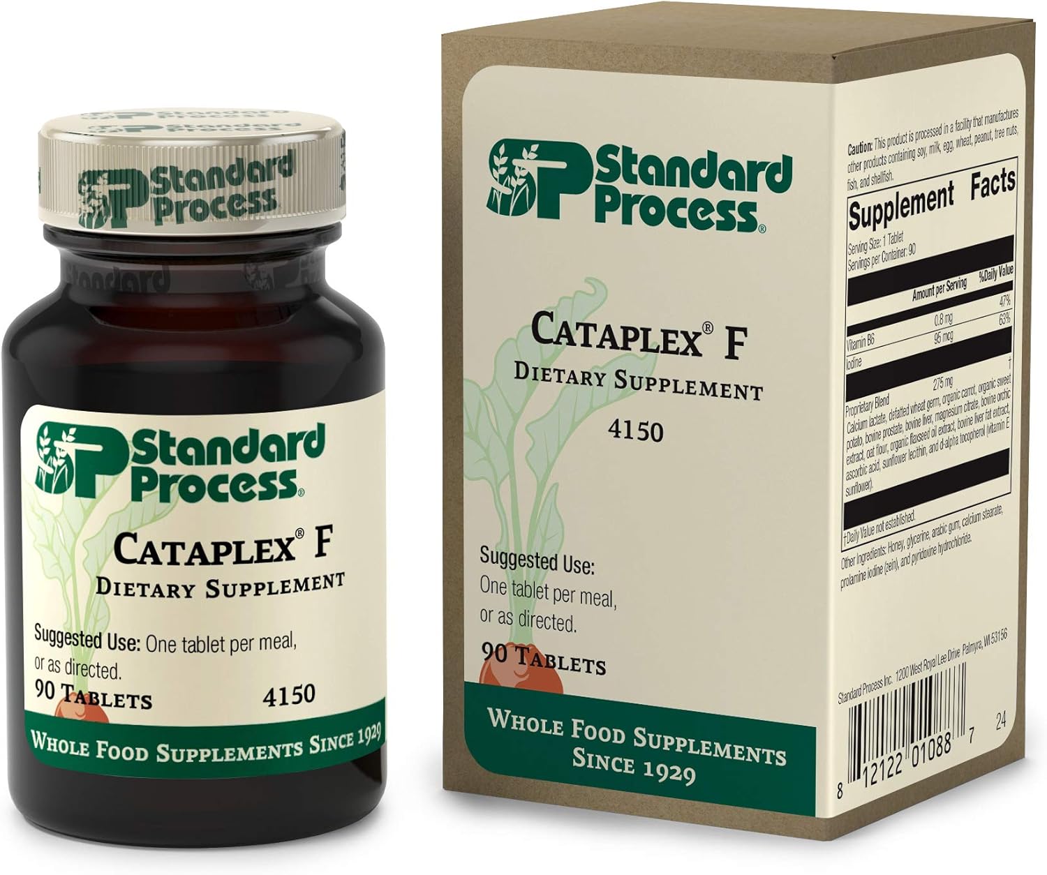 Standard Process Cataplex F - Whole Food Supplement for Thyroid Support, Metabolism, Skin, and Hair Health - 90 Tablets