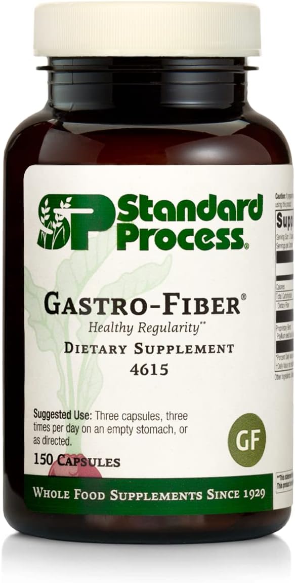 Standard Process Gastro-Fiber Capsules - Natural Digestive Health Support with Collinsonia Root, Apple Pectin, and Fennel Seed - 150 Count