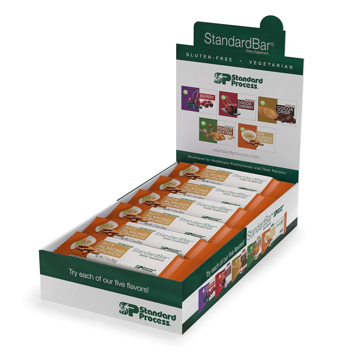 Standard Process Inc. StandardBar - Vegetarian Gluten-Free Protein Bar with Whole Food Formula - 18 Pack Soy Almond Crunch - Calcium, Potassium
