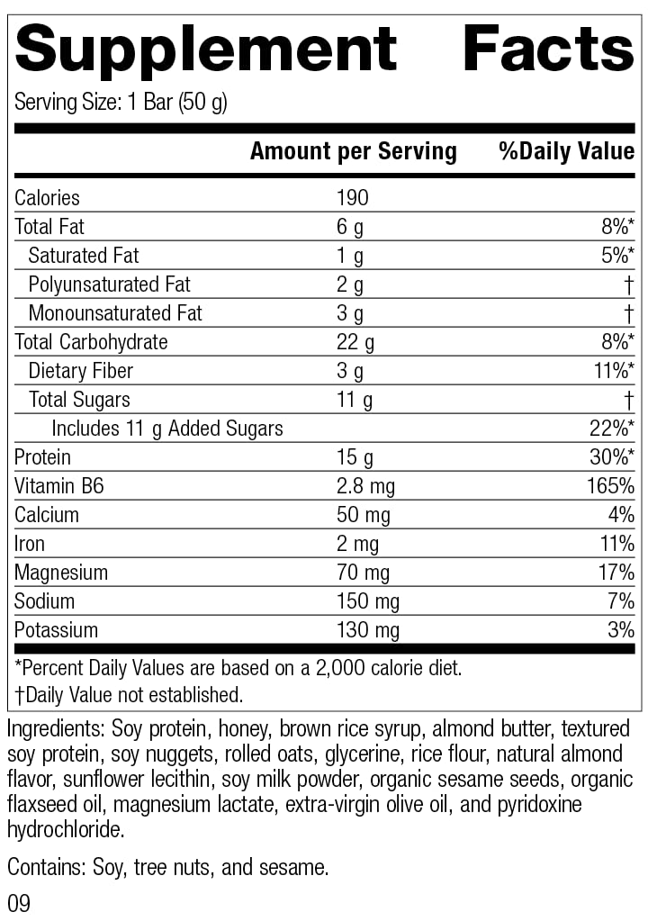 Standard Process Inc. StandardBar - Vegetarian Gluten-Free Protein Bar with Whole Food Formula - 18 Pack Soy Almond Crunch - Calcium, Potassium