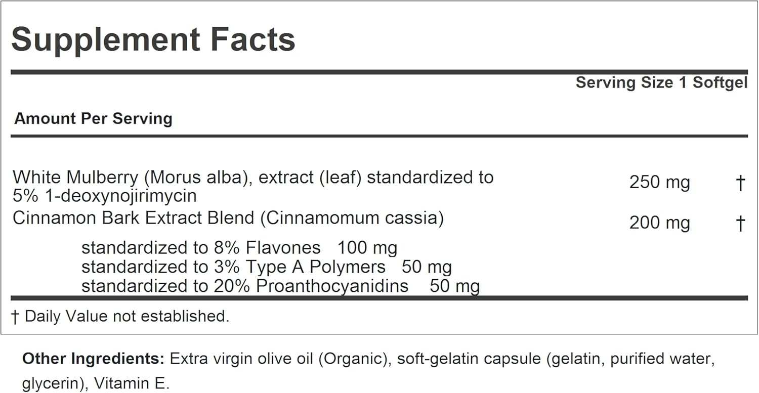 Standardized White Mulberry Leaf with Cinnamon Softgels - 30 Count