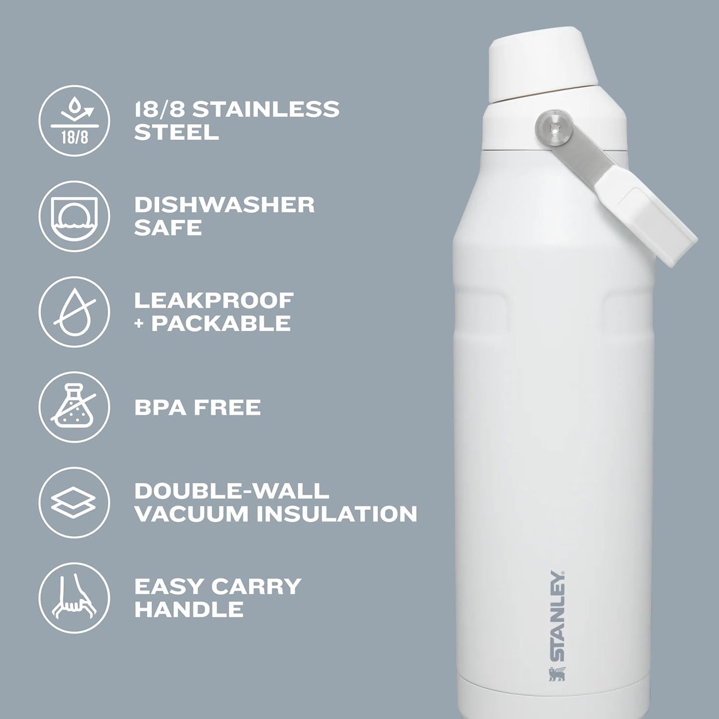 Stanley IceFlow Insulated Stainless Steel Water Bottle with Angled Spout Lid - Lightweight, Leakproof, and BPA-Free for Travel and Sports