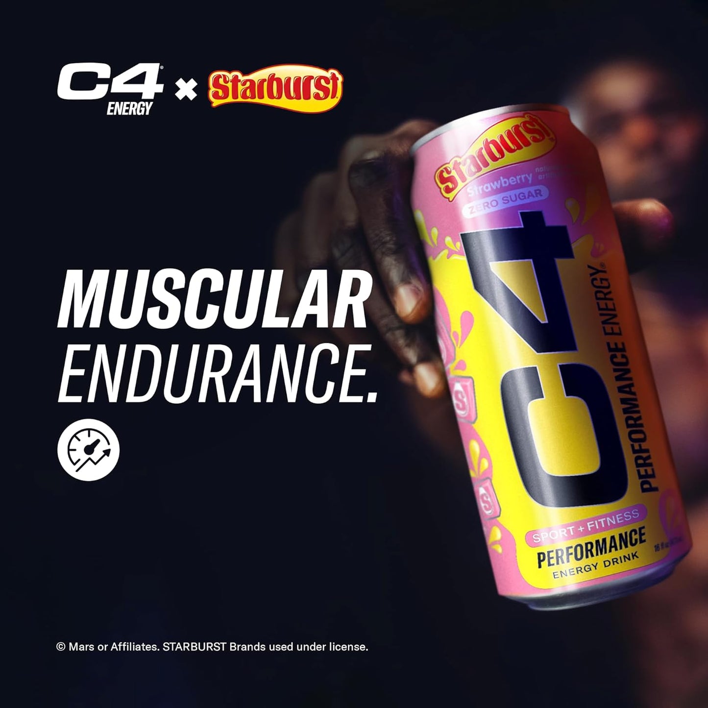STARBURST Strawberry Cellucor C4 Performance Energy Drink - 200mg Caffeine, Zero Sugar, 12 Pack