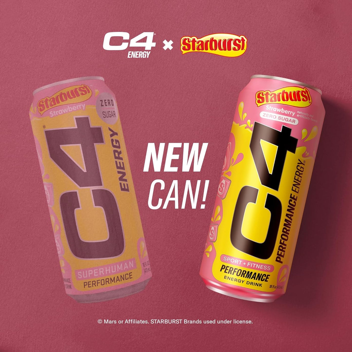 STARBURST Strawberry Cellucor C4 Performance Energy Drink - 200mg Caffeine, Zero Sugar, 12 Pack
