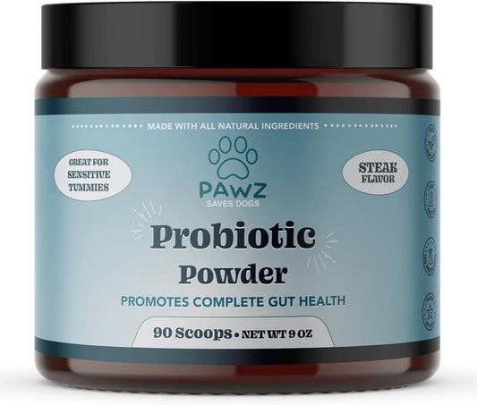Steak Flavored Probiotic Powder for Dogs - 90 Scoops - Supports Gut Health, Digestion, Immune System, Skin, and Coat - All Dog Breeds