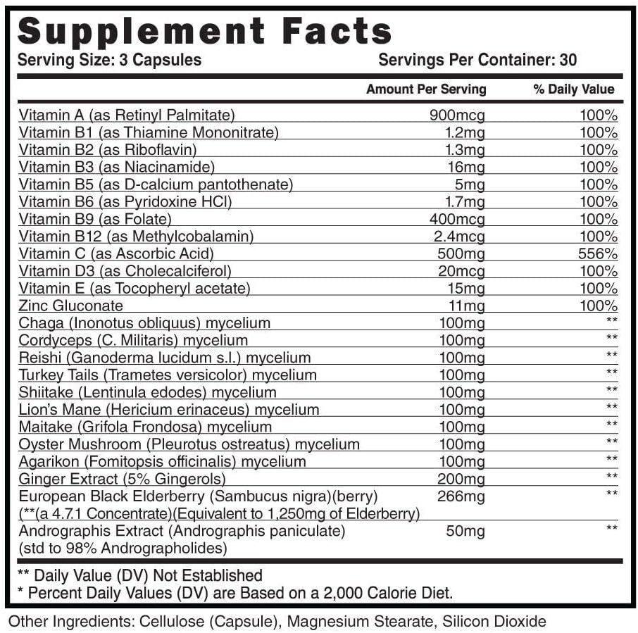 Steel Supplements Immune-AF: Mushroom and Essential Vitamin Blend for Immunity Support and Nootropic Benefits