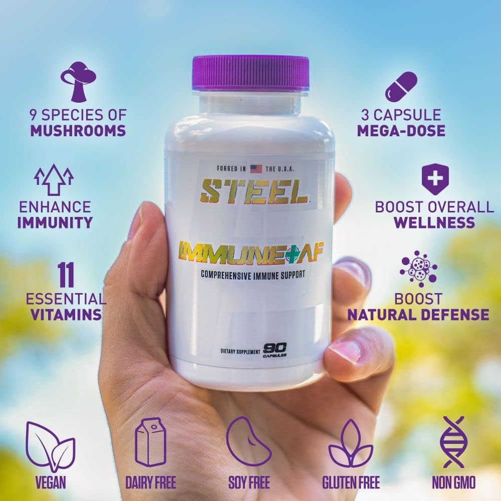 Steel Supplements Immune-AF: Mushroom and Essential Vitamin Blend for Immunity Support and Nootropic Benefits
