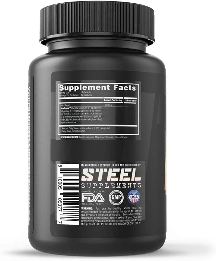 Steel Supplements N.O.7 Nitric Oxide Formula for Blood Flow and Vascular Support - 30 Capsules