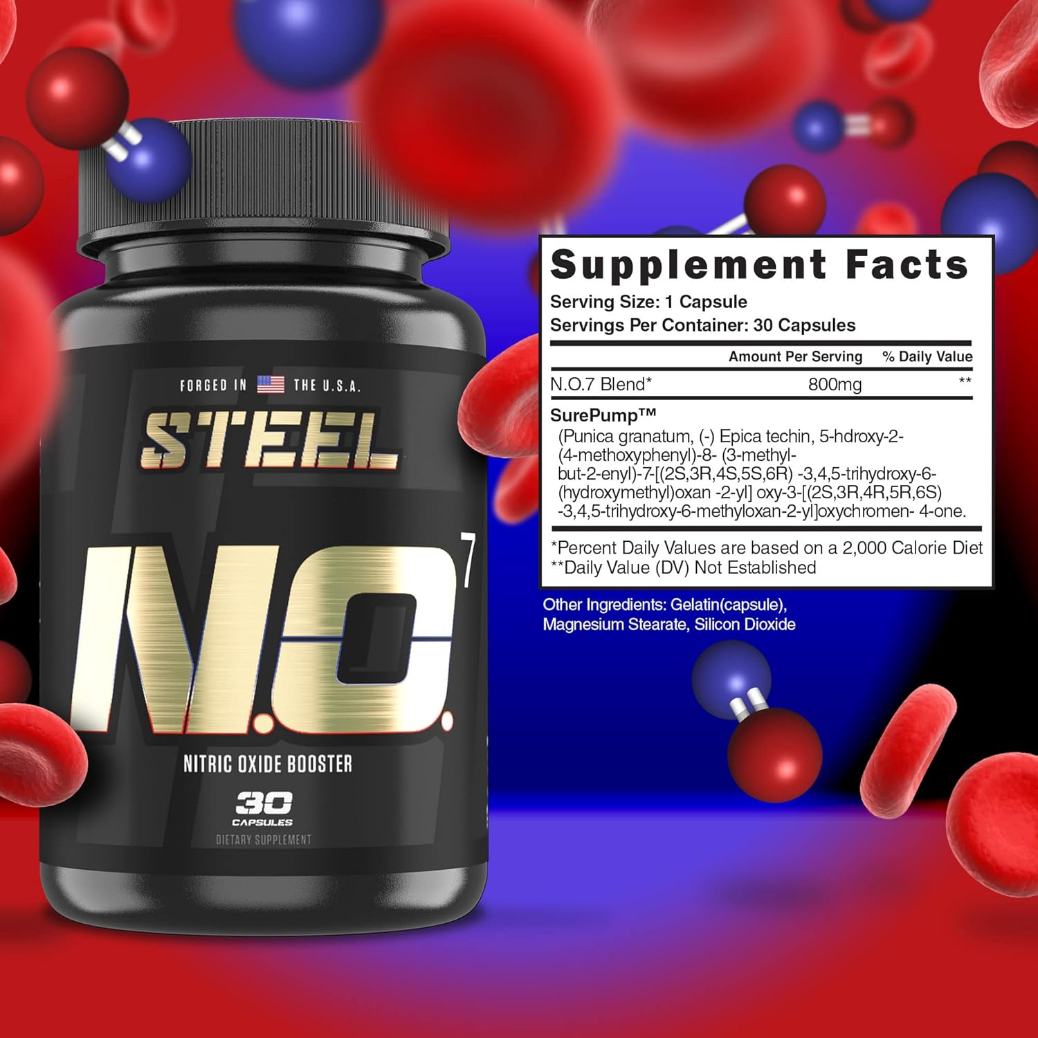 Steel Supplements N.O.7 Nitric Oxide Formula for Blood Flow and Vascular Support - 30 Capsules