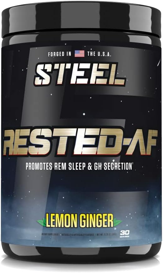 Steel Supplements Rested-AF: Deep Sleep Aid & Muscle Recovery Powder - GABA & Valerian Extract - Stress Relief & Cognitive Support - 30 Servings