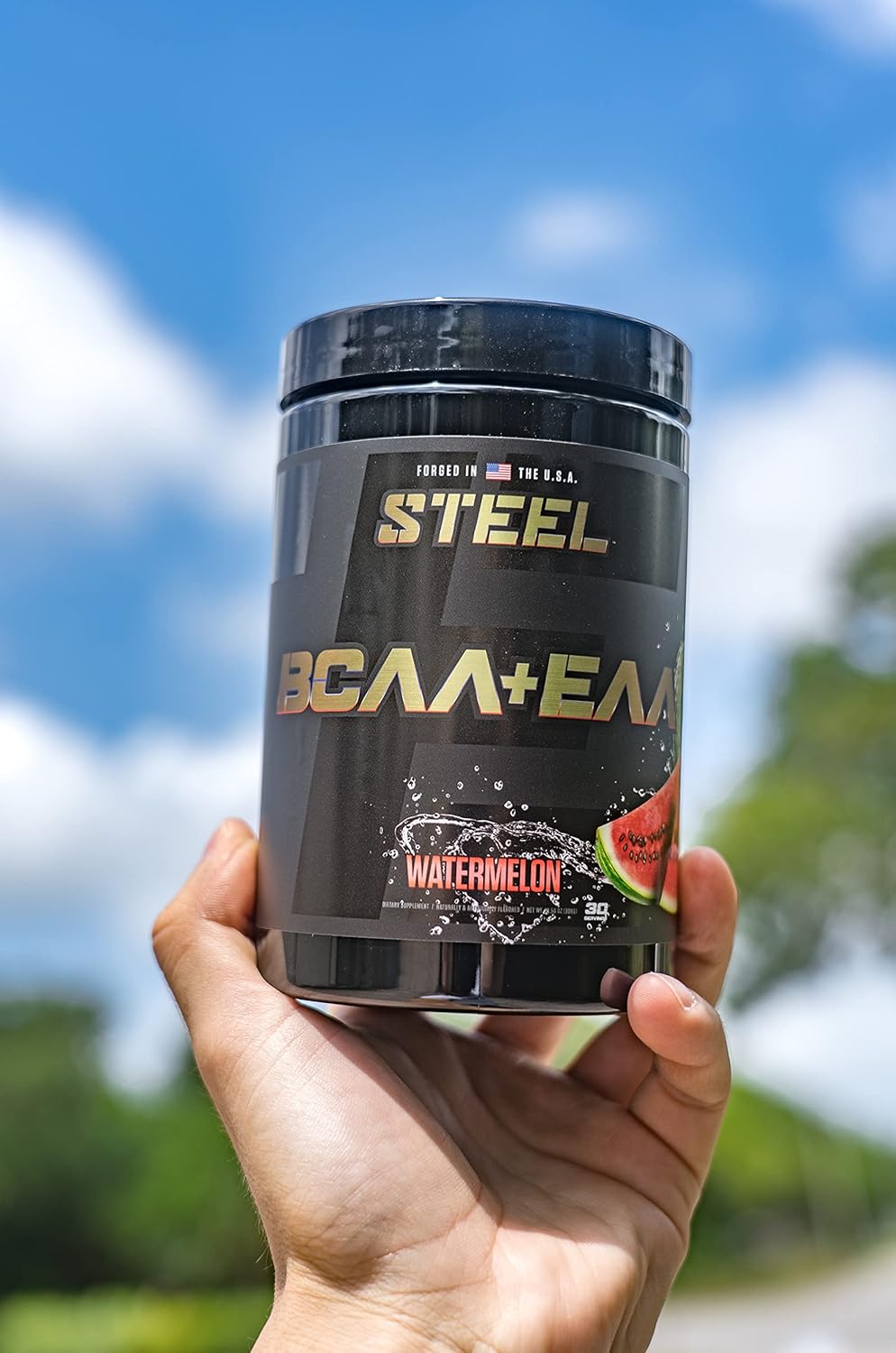 Steel Supplements Watermelon BCAA EAA Powder | Promotes Lean Muscle Growth & Workout Endurance | 2:1:1 Ratio for Faster Muscle Recovery | 30 Servings